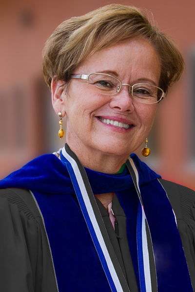 Dr. Margee Ensign in academic regalia
